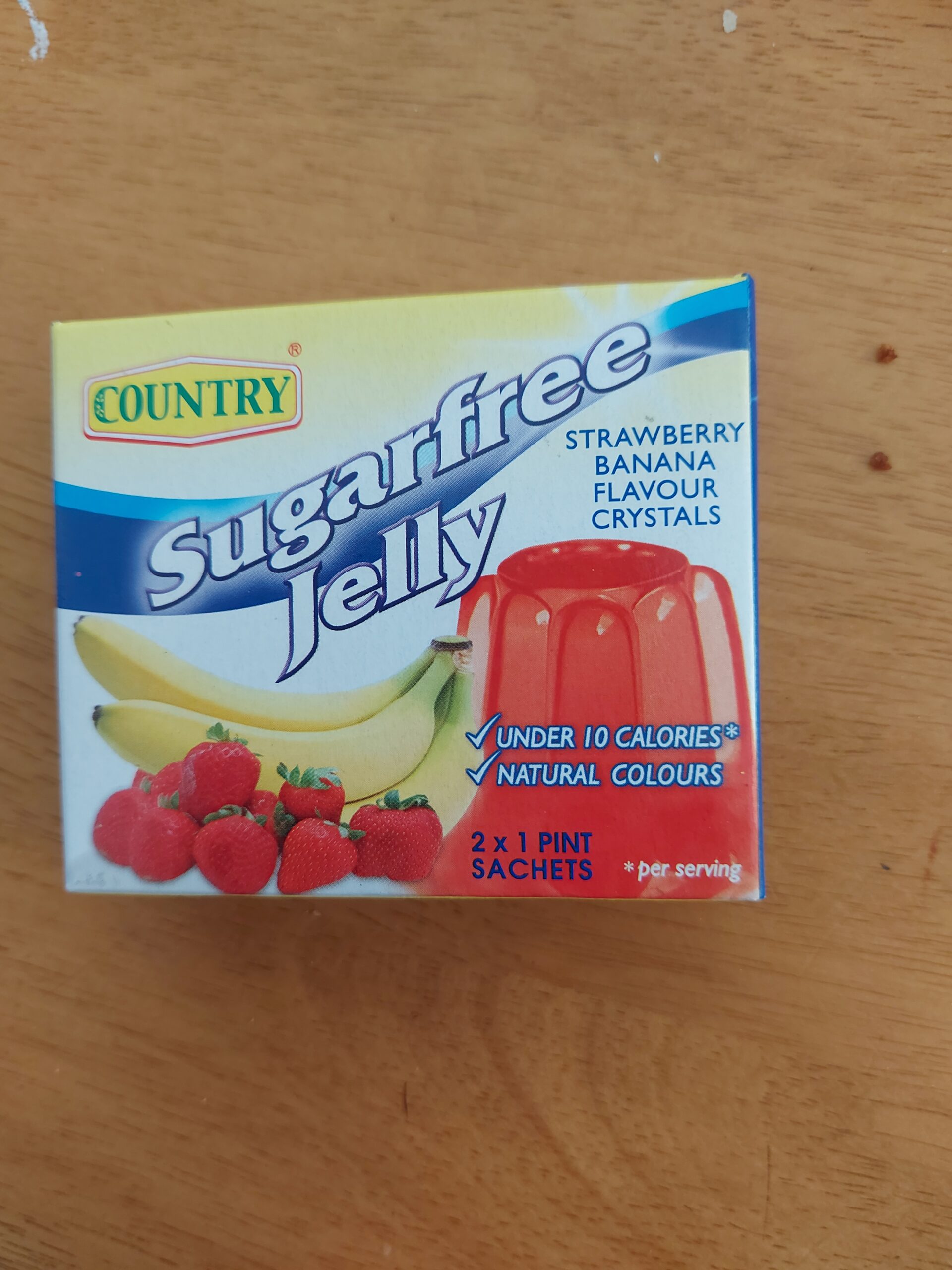 Country sugar free Jelly strawberry banana flavour 2 x 1 pint sachet.